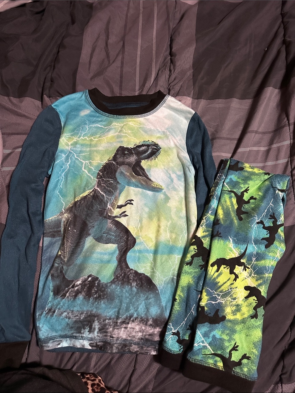 Cuddl Duds Blue & Green Dinosaur Long Sleeve Pajama Set